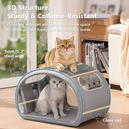 Pecute Pet Cooling House - Portable Bubble View Pod with 2 Sizes (25.6"×16.5"×16.5" L, 21.7"×14"×14" M), Detachable Cooling Blanket, Full-View Window, Insulated Wall, Fiberglass Rods, No-Assembly Design, Fold-Flat for Small Dogs/Cats (Indoor, Travel Use),