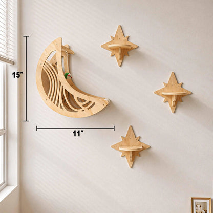Moon & Star Cat Wall Shelves, Modern Wooden Cat Furniture with Decorative Cutouts, Space-Saving Cat Climbing System & Floating Perch for Indoor Cats